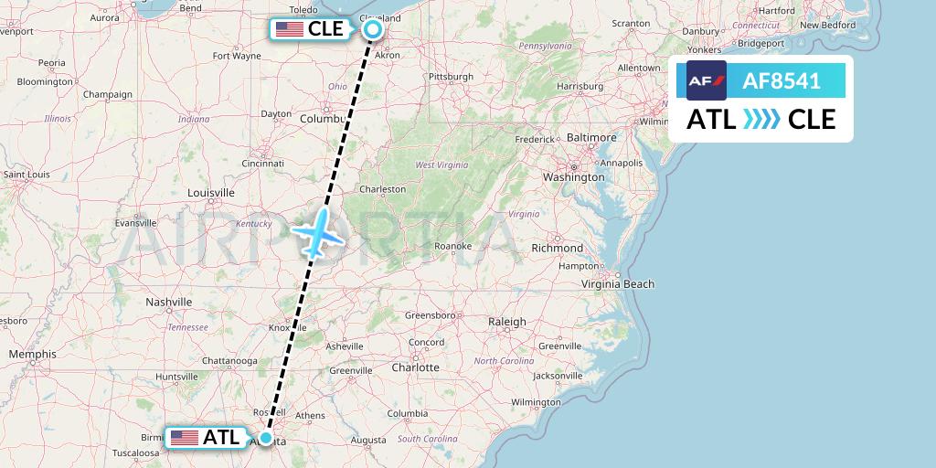 AF8541 Air France Flight Map: Atlanta to Cleveland