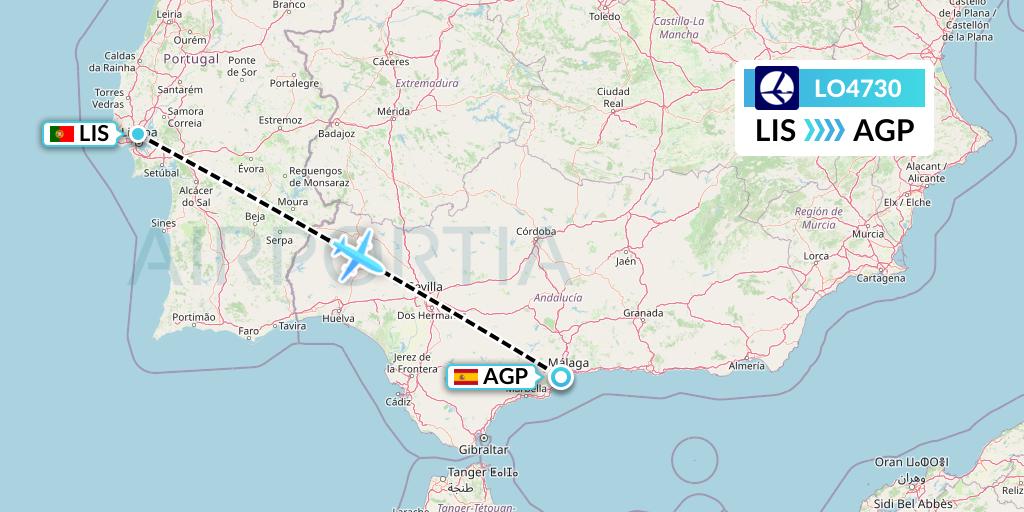 LO4730 LOT Flight Map: Lisbon to Malaga