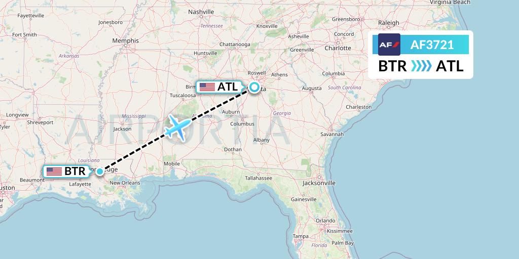 AF3721 Air France Flight Map: Baton Rouge to Atlanta