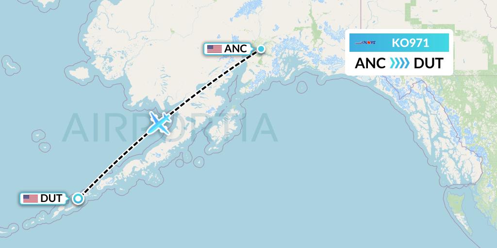 KO971 Komiaviatrans Flight Map: Anchorage to Unalaska