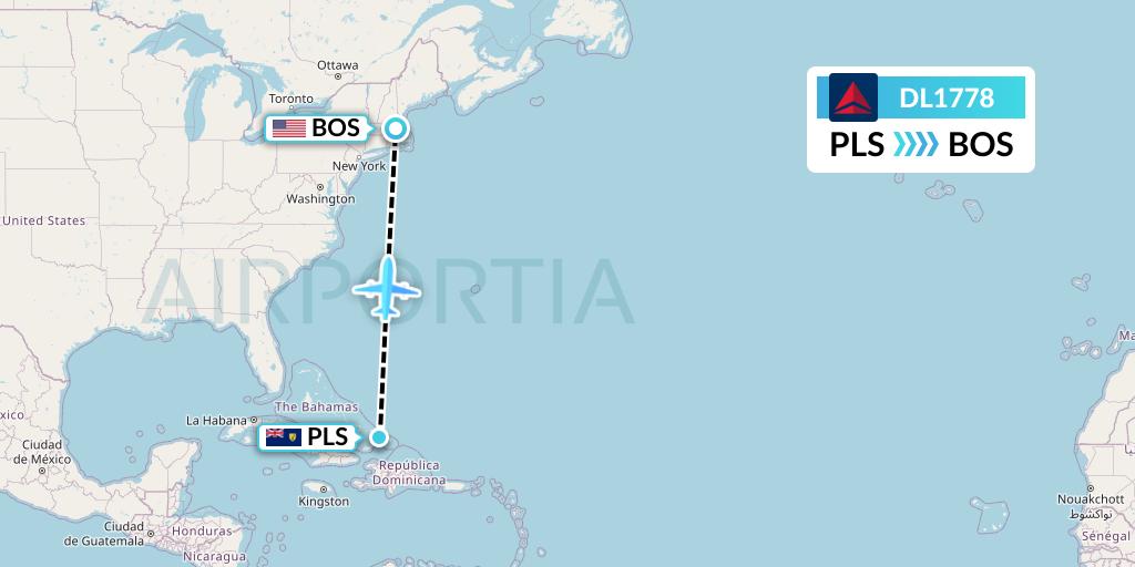 DL1778 Delta Air Lines Flight Map: Providenciales to Boston
