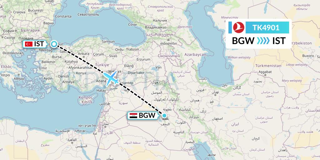 TK4901 Turkish Airlines Flight Map: Baghdad to Istanbul