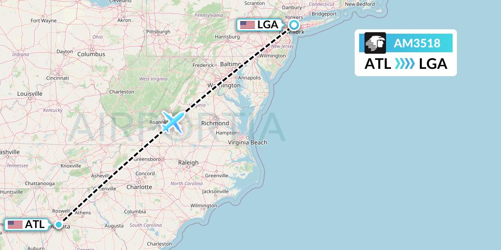 AM3518 Aeromexico Flight Map: Atlanta to New York