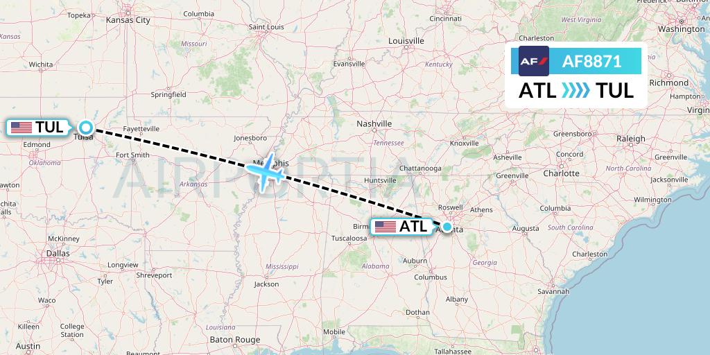 AF8871 Air France Flight Map: Atlanta to Tulsa