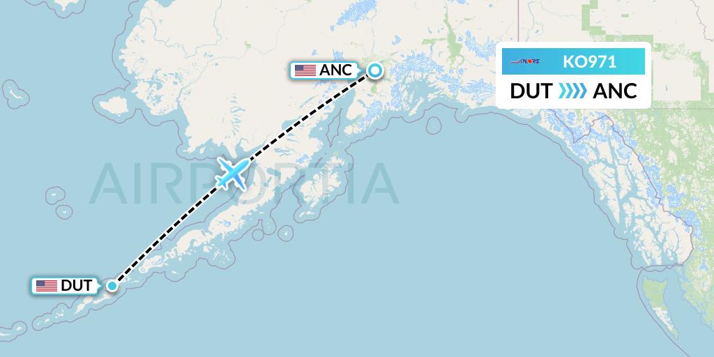 KO971 Komiaviatrans Flight Map: Unalaska to Anchorage