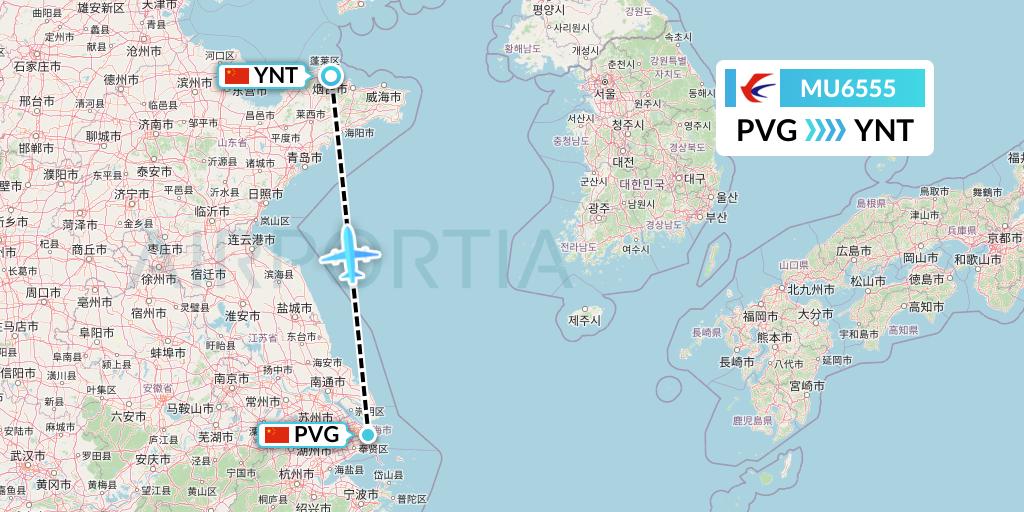 MU6555 China Eastern Airlines Flight Map: Shanghai to Yantai