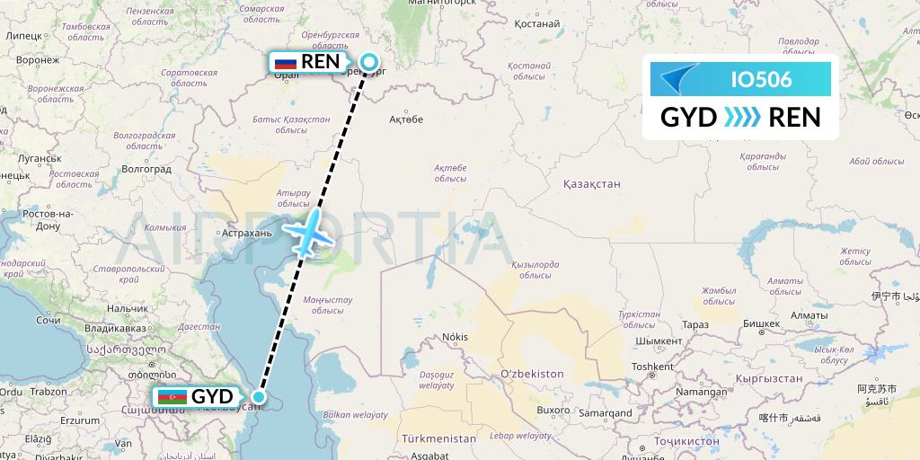 IO506 IrAero Flight Map: Baku to Orenburg