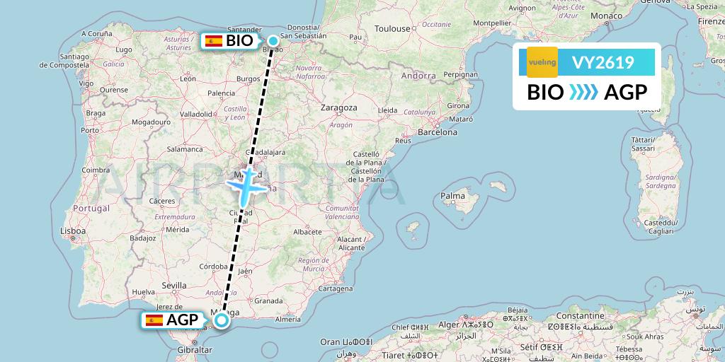 VY2619 Vueling Flight Map: Bilbao to Malaga