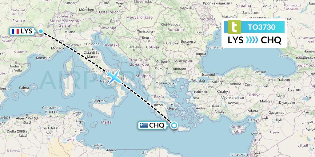 TO3730 Transavia France Flight Map: Lyon to Chania