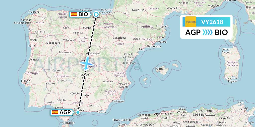 VY2618 Vueling Flight Map: Malaga to Bilbao