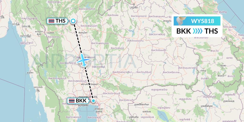 WY5818 Oman Air Flight Map: Bangkok to Sukhothai