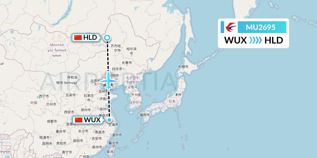 MU2695 China Eastern Airlines Flight Map: Wuxi to Hailar