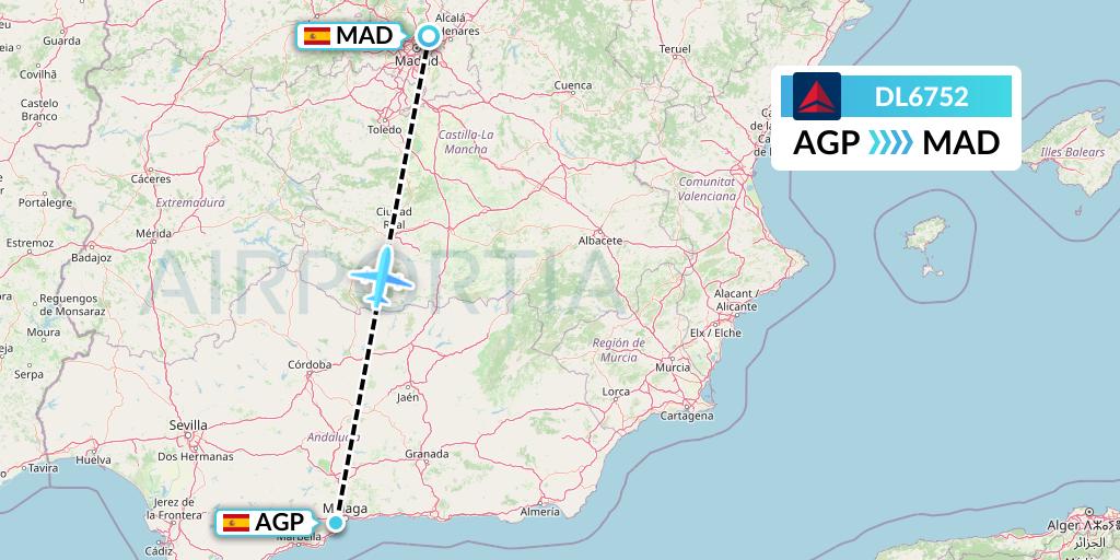 DL6752 Delta Air Lines Flight Map: Malaga to Madrid