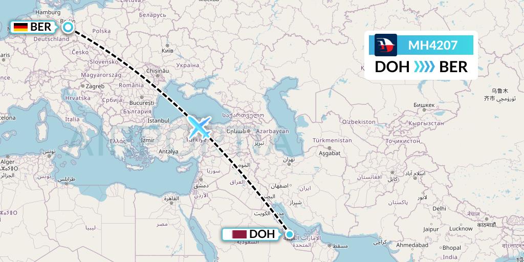 MH4207 Malaysia Airlines Flight Map: Doha to Berlin