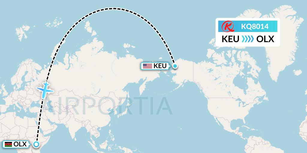 KQ8014 Kenya Airways Flight Map: Kelly Bar to Nairobi