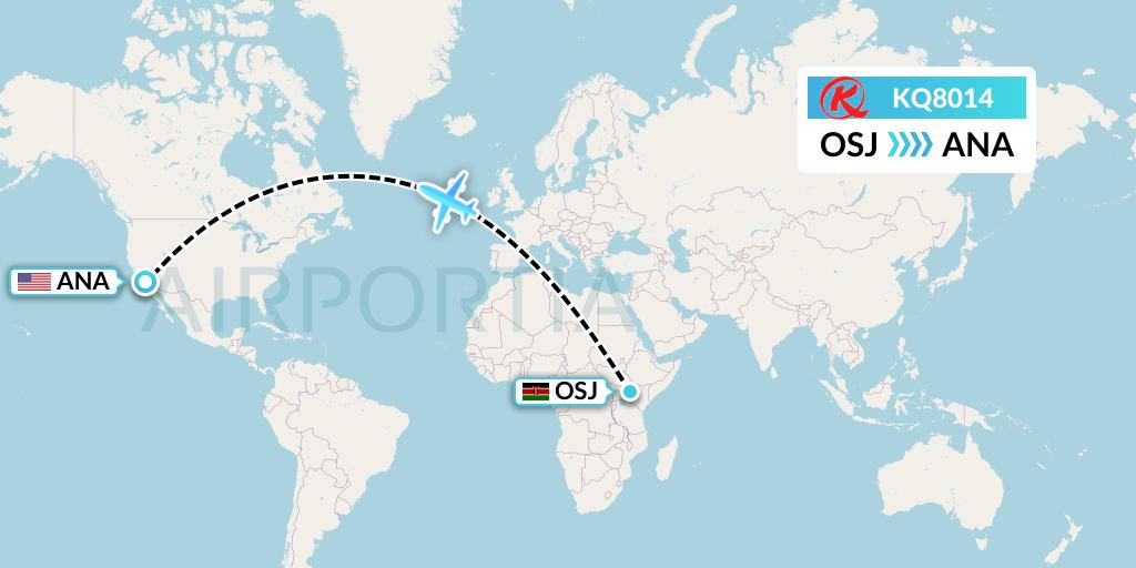 KQ8014 Kenya Airways Flight Map: Nairobi to Anaheim