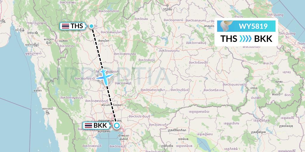 WY5819 Oman Air Flight Map: Sukhothai to Bangkok