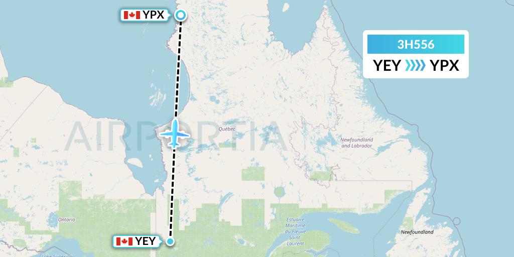 3H556 Air Inuit Flight Map: Amos to Puvirnituq