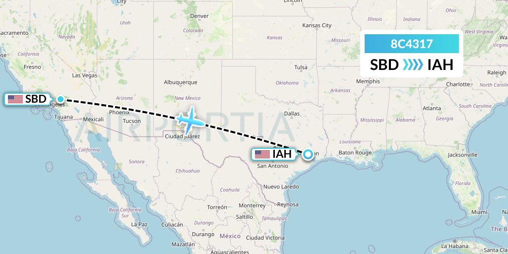 8C4317 Air Transport International Flight Map: San Bernardino to Houston
