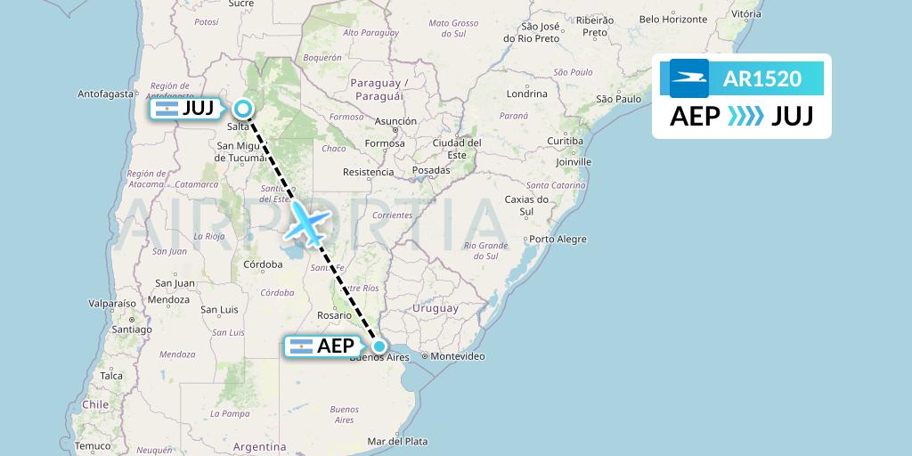 AR1520 Aerolineas Argentinas Flight Map: Buenos Aires to Jujuy