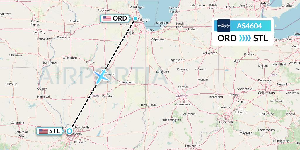 AS4604 Alaska Airlines Flight Map: Chicago to St. Louis