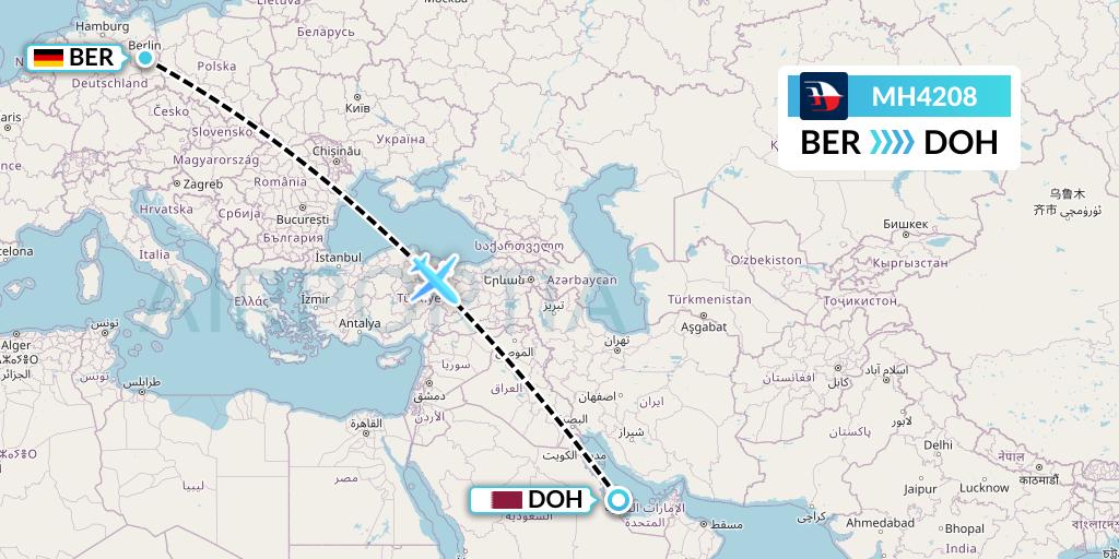 MH4208 Malaysia Airlines Flight Map: Berlin to Doha