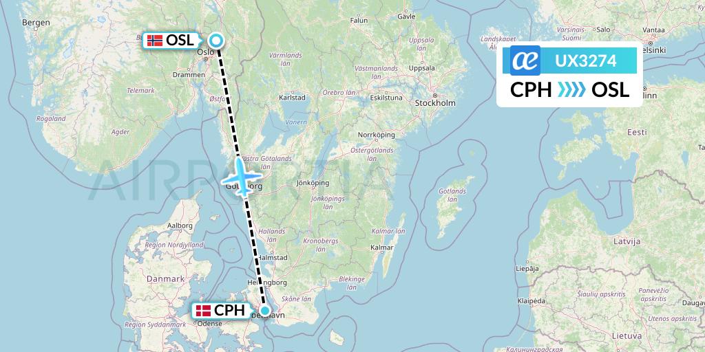 UX3274 Air Europa Flight Map: Copenhagen to Oslo