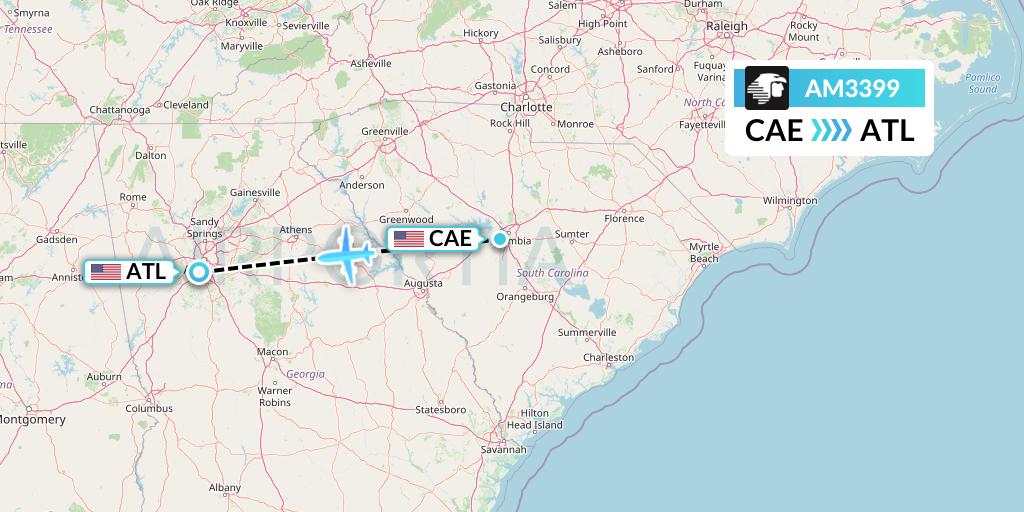 AM3399 Aeromexico Flight Map: Columbia to Atlanta