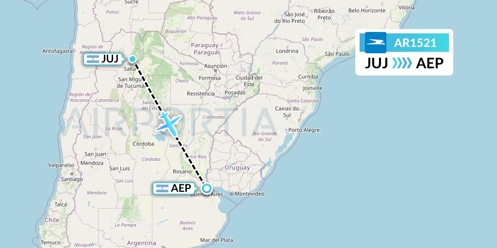 AR1521 Aerolineas Argentinas Flight Map: Jujuy to Buenos Aires