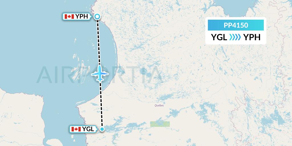 PP4150 Jet Aviation Business Jets Flight Map: La Grande Riviere to Inukjuak