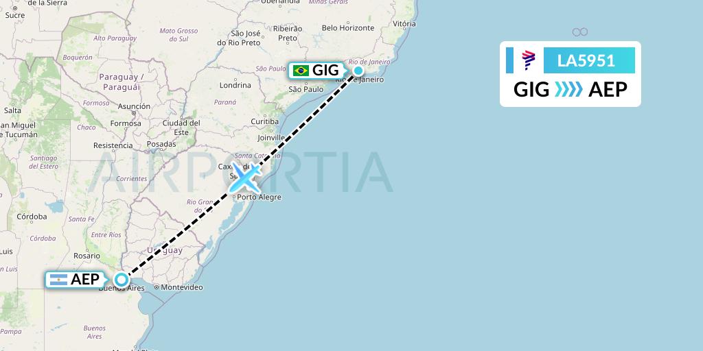 LA5951 LAN Airlines Flight Map: Rio de Janeiro to Buenos Aires