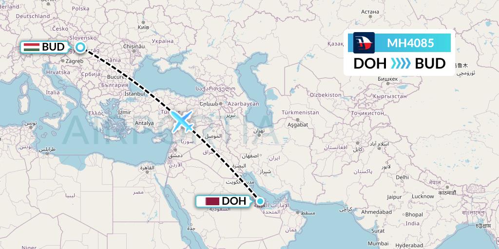 MH4085 Malaysia Airlines Flight Map: Doha to Budapest