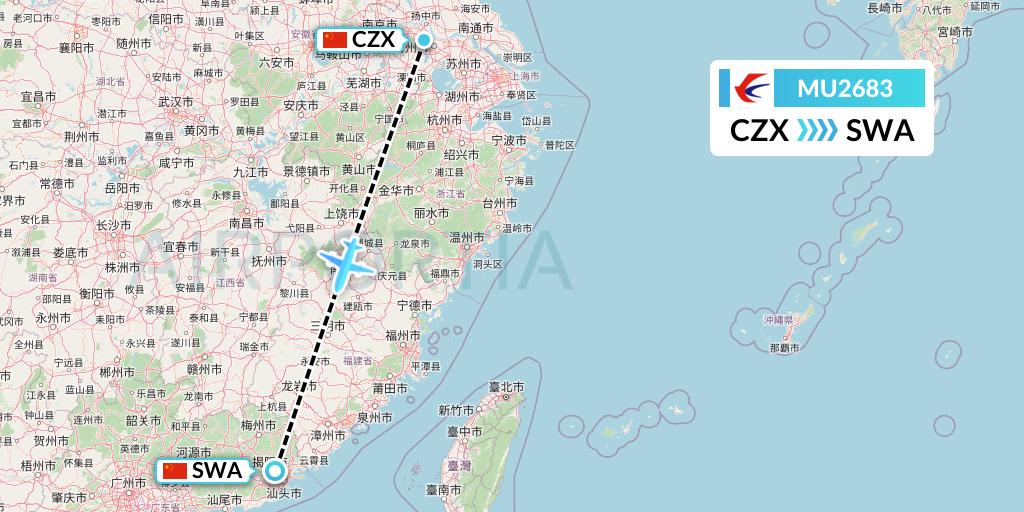MU2683 China Eastern Airlines Flight Map: Changzhou to Jieyang
