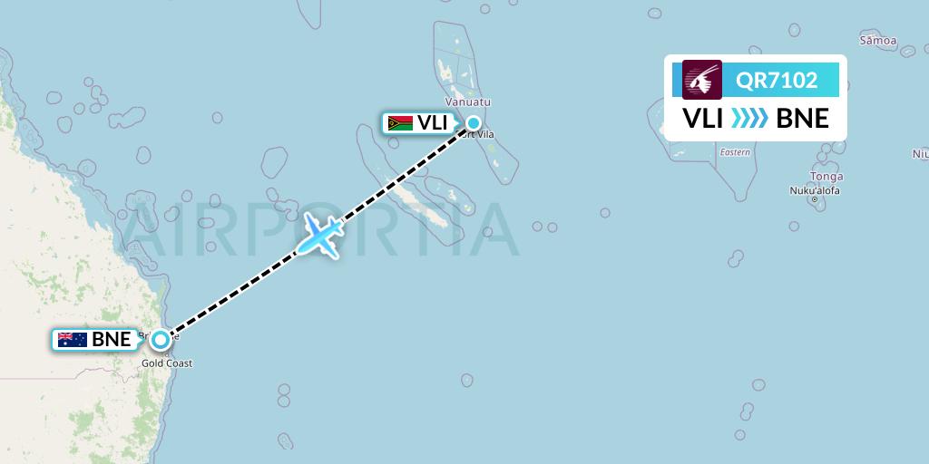 QR7102 Qatar Airways Flight Map: Port Vila to Brisbane
