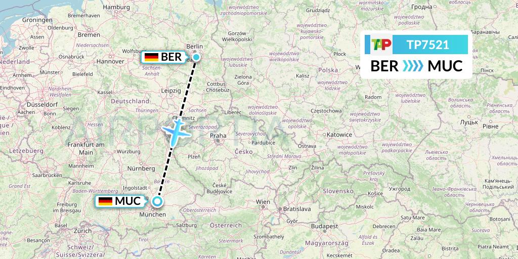 TP7521 TAP Portugal Flight Map: Berlin to Munich