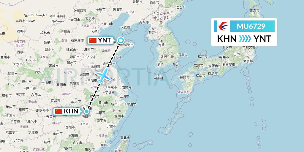 MU6729 China Eastern Airlines Flight Map: Nanchang to Yantai