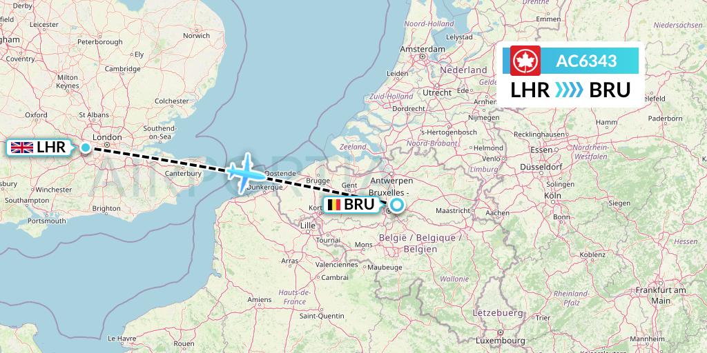 AC6343 Air Canada Flight Map: London to Brussels