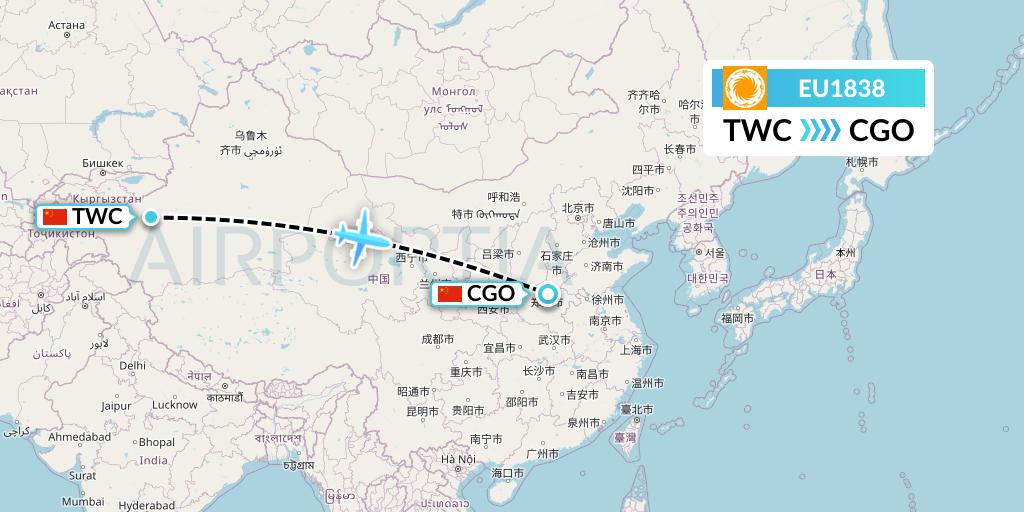 EU1838 Chengdu Airlines Flight Map: Kashgar to Zhengzhou