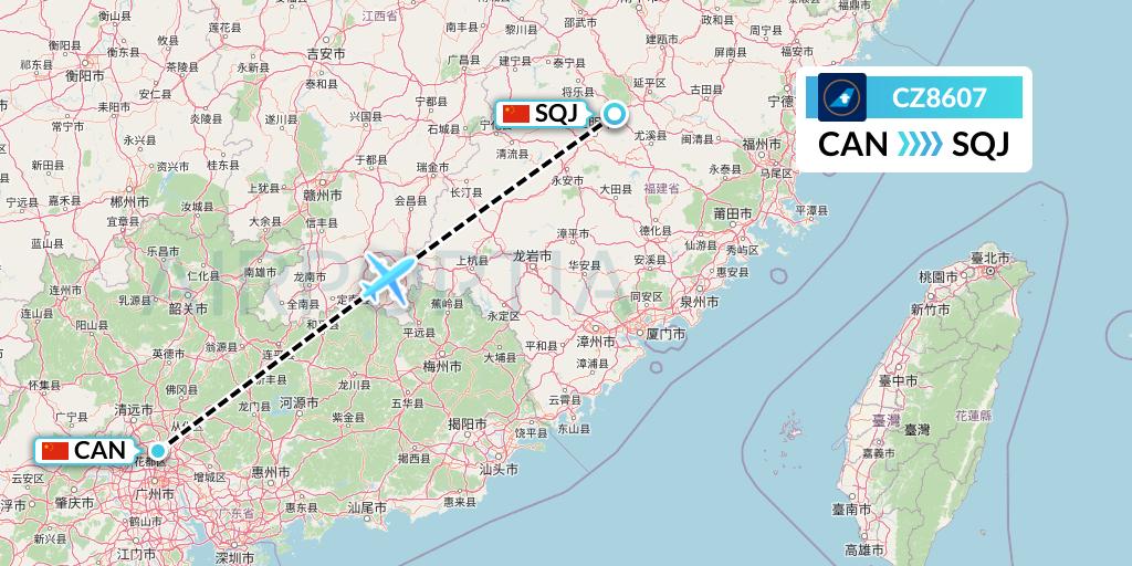 CZ8607 China Southern Airlines Flight Map: Guangzhou to Fuzhou