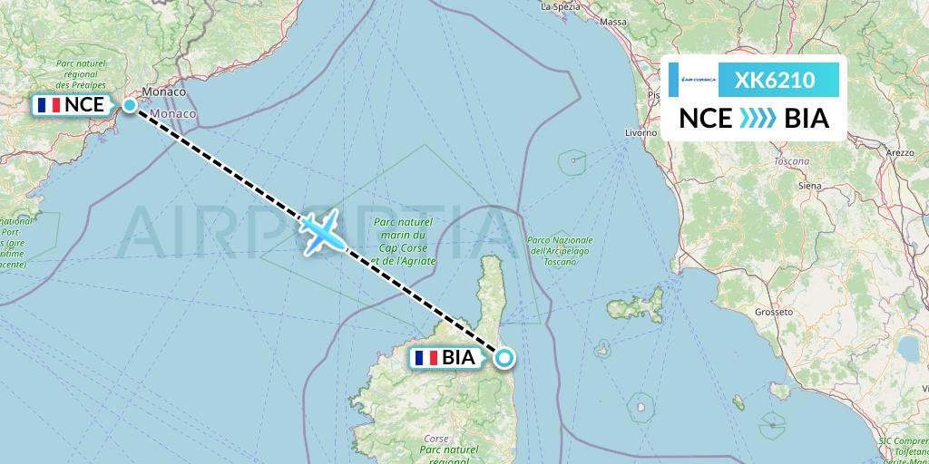 XK6210 Air Corsica Flight Map: Nice to Bastia