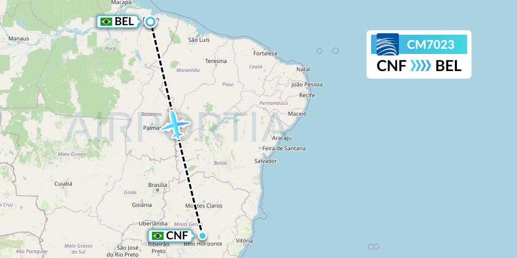 CM7023 Copa Airlines Flight Map: Belo Horizonte to Belem