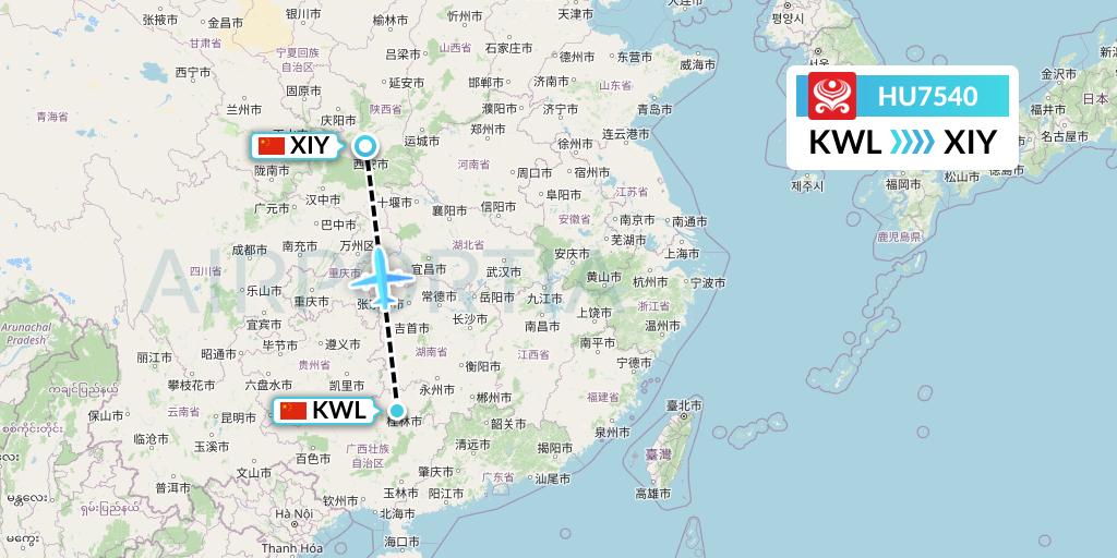 HU7540 Hainan Airlines Flight Map: Guilin to Xi'an