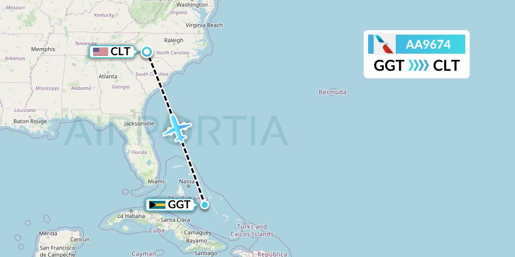 AA9674 American Airlines Flight Map: George Town to Charlotte