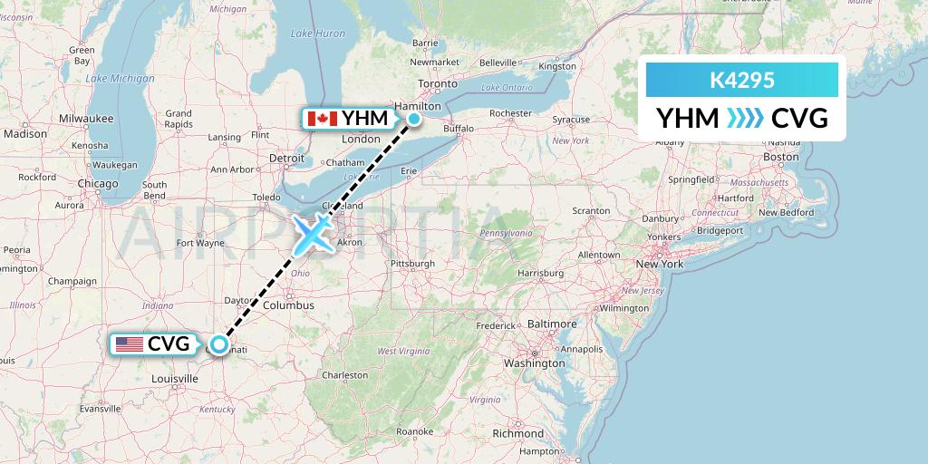 K4295 Kalitta Air Flight Map: Hamilton to Cincinnati