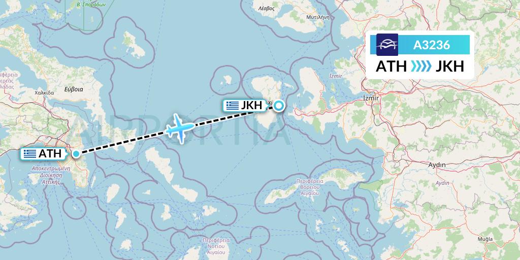 A3236 Aegean Airlines Flight Map: Athens to Chios