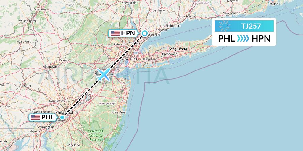 TJ257 Tradewind Aviation Flight Map: Philadelphia to White Plains