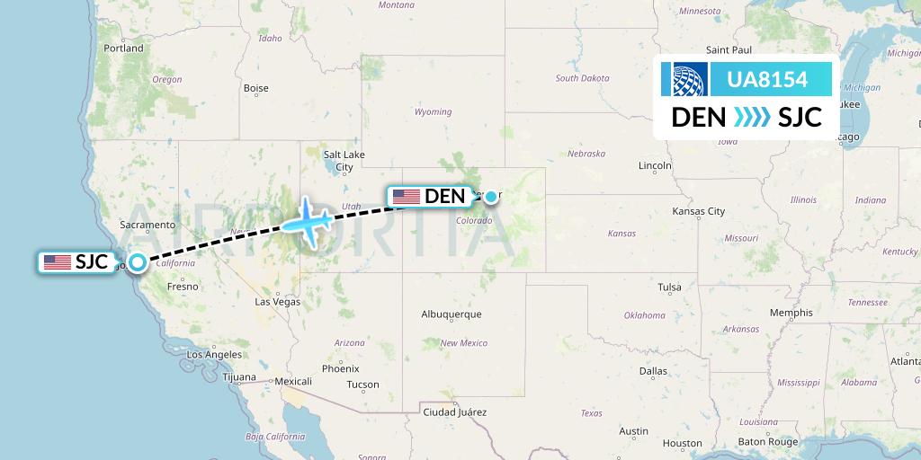 UA8154 United Airlines Flight Map: Denver to San Jose
