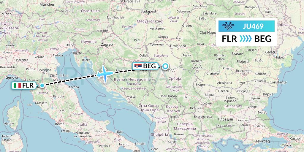 JU469 AirSERBIA Flight Map: Florence to Belgrade