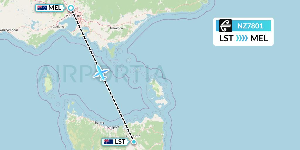 NZ7801 Air New Zealand Flight Map: Launceston to Melbourne