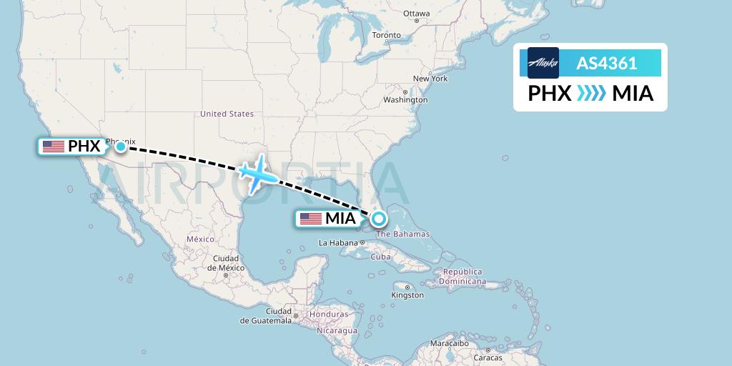 AS4361 Alaska Airlines Flight Map: Phoenix to Miami
